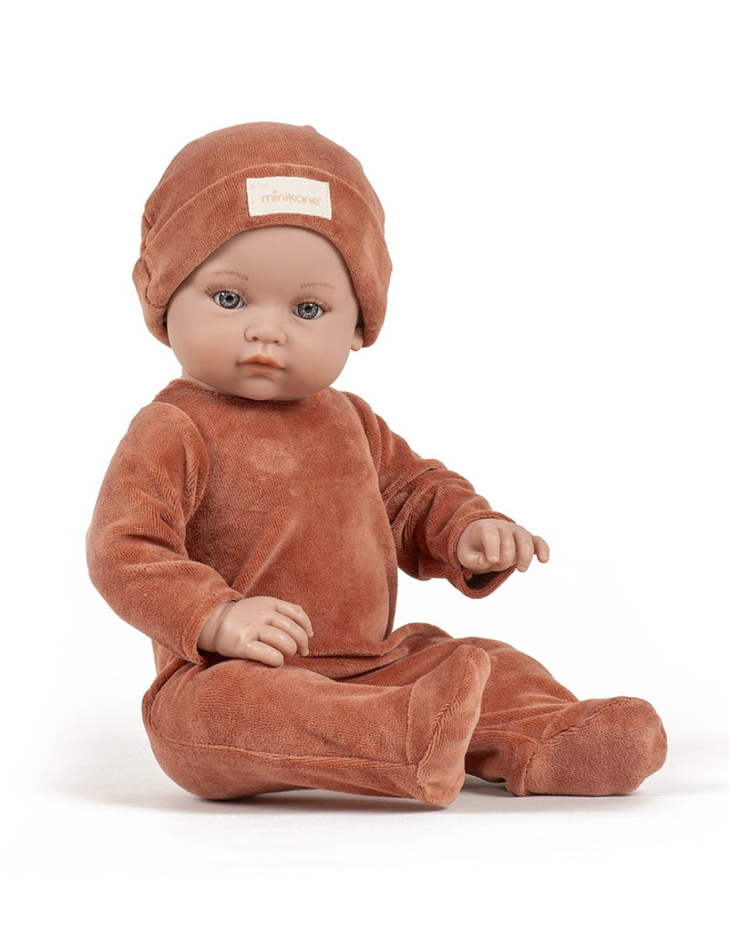 Bambinis – Sleep Well Angelo Footed Onesie in Marsala with Nikky Velvet Hat