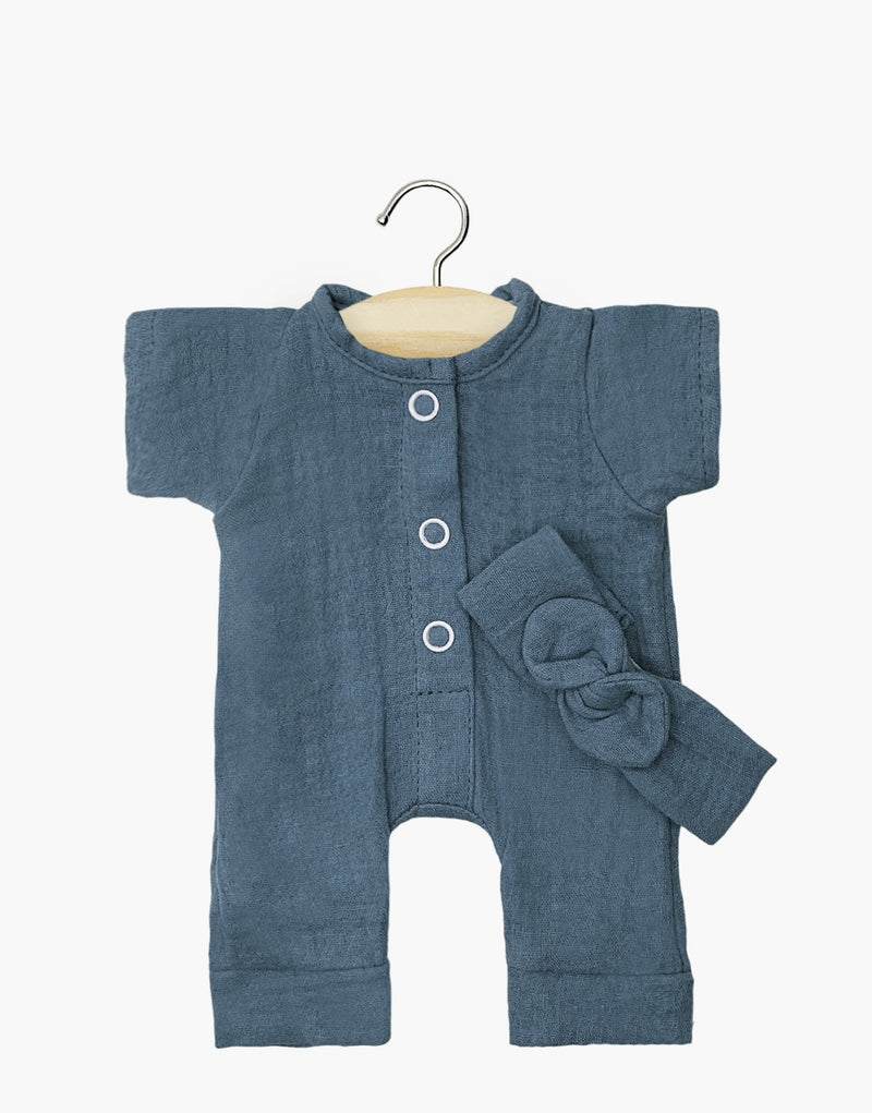 Babies – Lili jumpsuit and headband in overseas blue cotton gauze