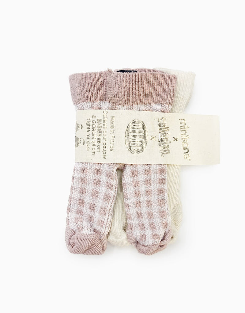 Minikane X Delage – Pack of 2 soft lambskin/old pink checked tights