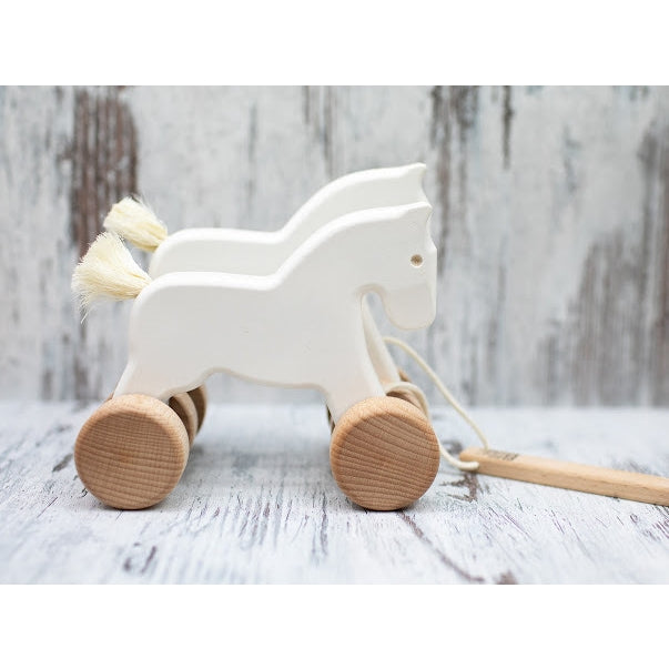Double Jumping Horses Pull Toy, White – Flying Pig Toys