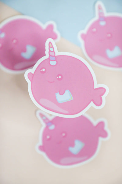 Pink Narwhal With Book Sticker