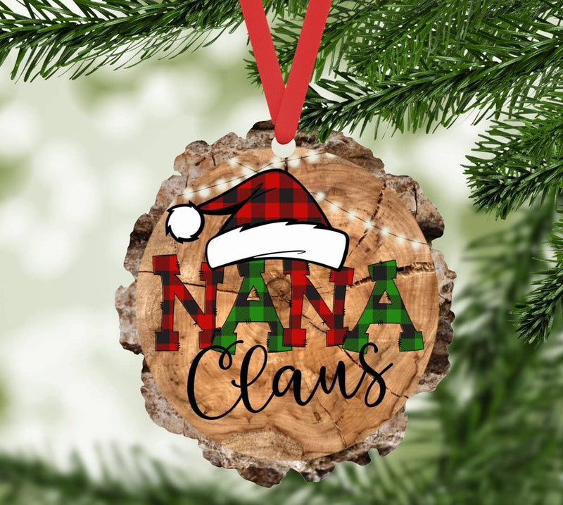 Nana Claus Faux Wood Slice Christmas Ornament