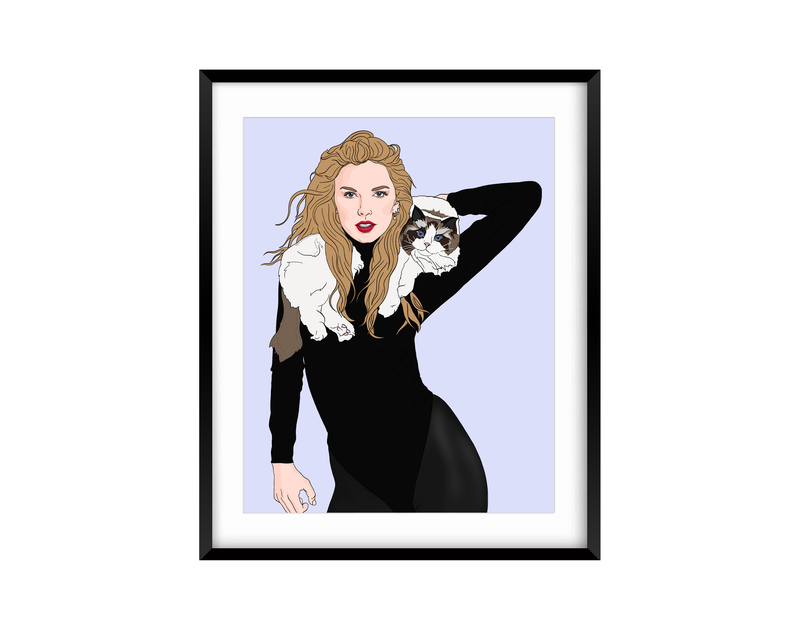 Taylor Swift, Karma is a Cat, Fine Art Print: 8 x 10" Print in White Mat Frame