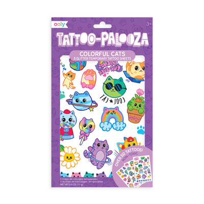 Tattoo-Palooza Temporary Tattoos - Colorful Cats - 3 Sheets