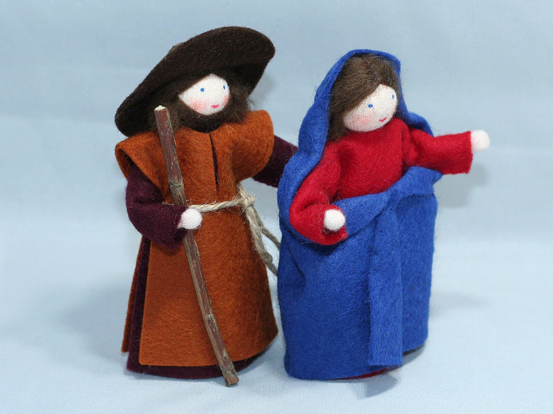 Holy Family Nativity (set of two standing and one wrapped miniature felt dolls)