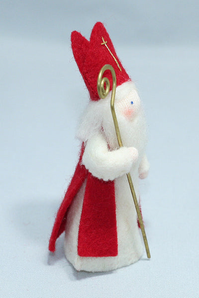 Saint Nicholas (miniature standing felt doll, holding staff)