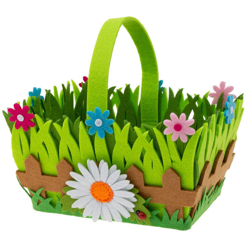Daisy Flowers Picket Fence Felt Easter Basket - 8.5" Long