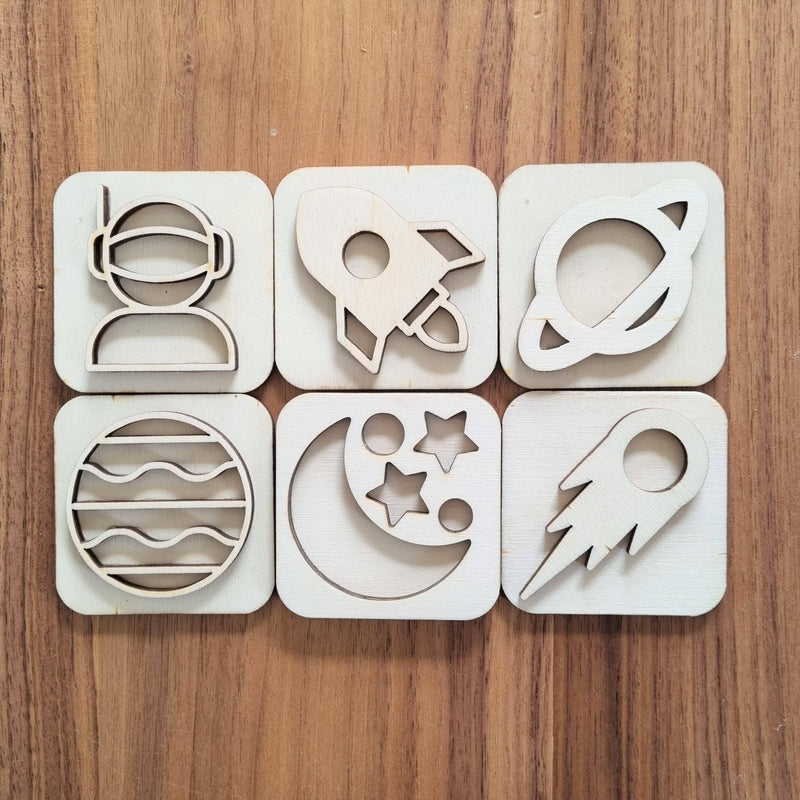 Wooden Clay/ Sand Stamps Space Travel