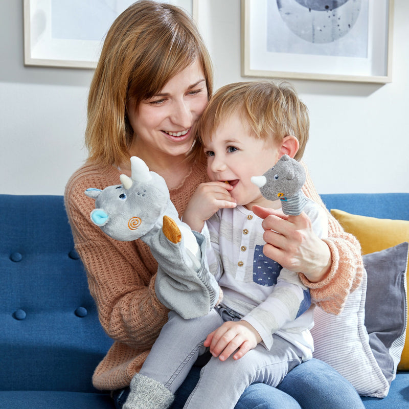 Rhino Glove Puppet With Baby Calf Finger Puppet