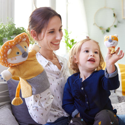 Lion Glove Puppet With Baby Cub Finger Puppet