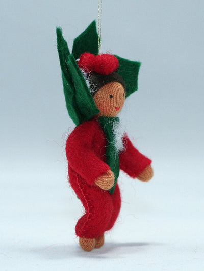 Holly Berry Baby (miniature bendable hanging felt doll)