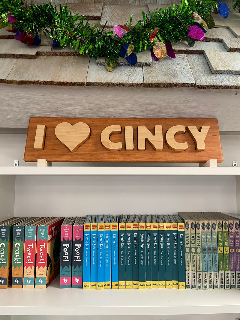 Wooden Cincinnati Puzzle - I (heart) Cincy Puzzle with Bag