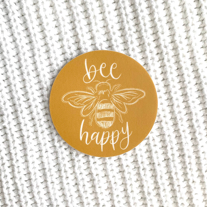 Bee Happy Sticker 2x2in.