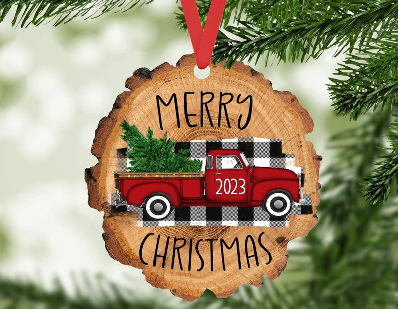 Merry Christmas 2023 Vintage Red Truck Christmas Ornament: 2023