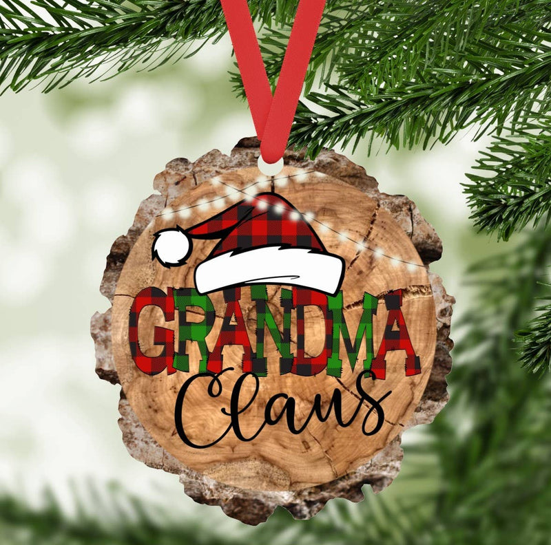 Grandma Claus Faux Wood Slice Christmas Ornament