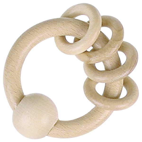 Touch/Teething Ring with 4 Rings, Natural Wood