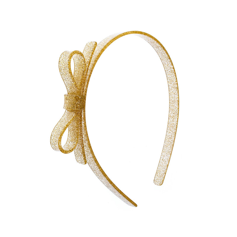VAL-Glitter Gold Thin Bow Headband