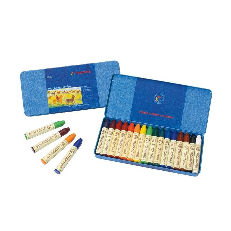 Wax Stick Crayons Tin Case - 16 Assorted