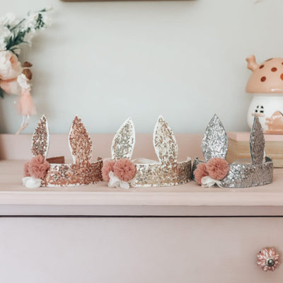 Sequin Bunny Crown, Silver