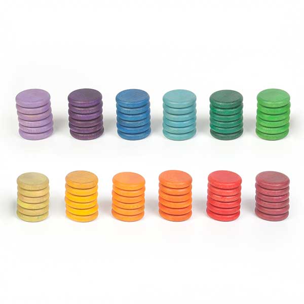 72 Wooden Coins in 12 Colors