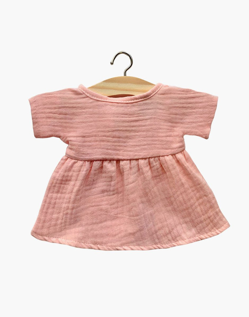 Faustine Dress with Short Sleeves, Soft Pink Double Gauze