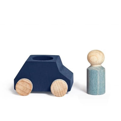 Blue Wooden Car with Figure