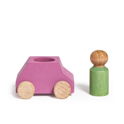 Pink Wooden Car with Figure