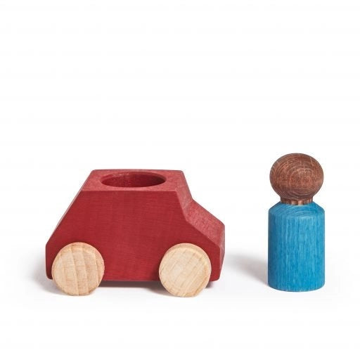Red Wooden Car with Figure