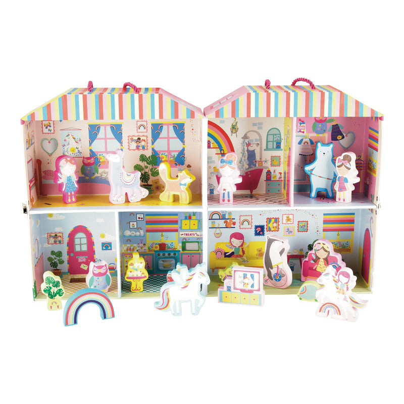 Rainbow Fairy Play Box House with Wooden Figures