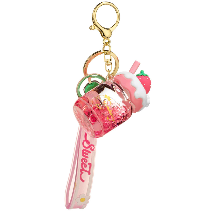 Sweet Strawberry Boba Cup Liquid Effect Sensory Keychain