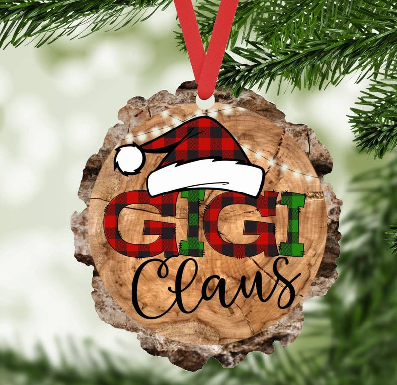 Gigi Claus Faux Wood Slice Christmas Ornament