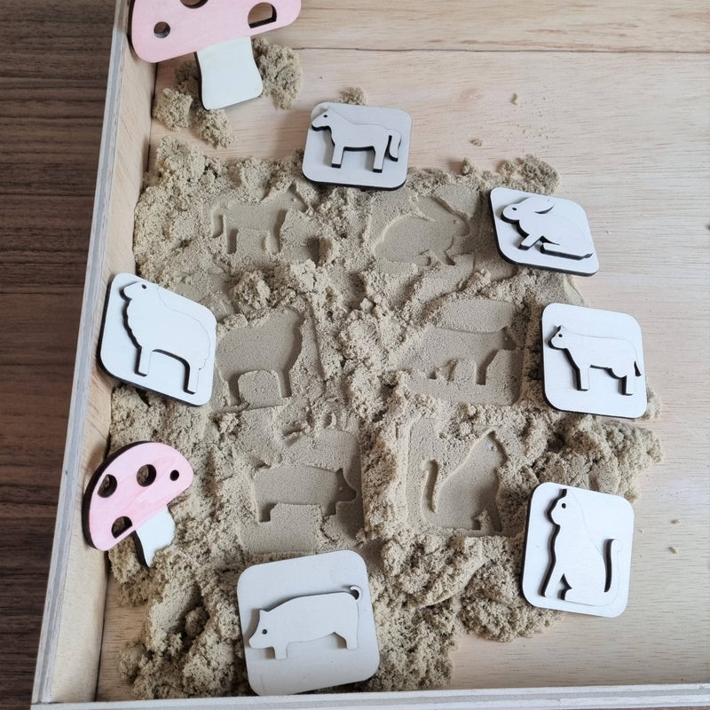 Wooden Clay/ Stand Stamps Farm Animals