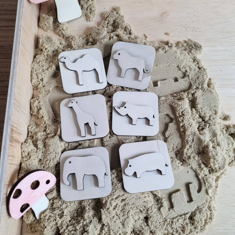 Wooden Clay/Sand Stamp Wild Animals