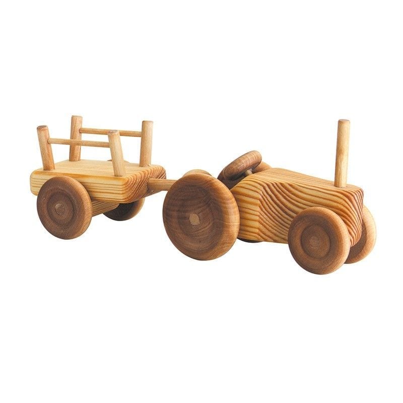 Wooden Toy Tractor with Trailer, Small