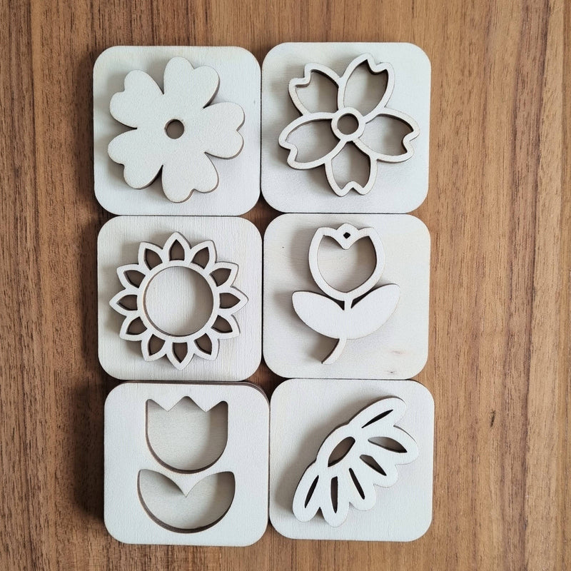 Wooden Clay/ Sand Stamps Flowers