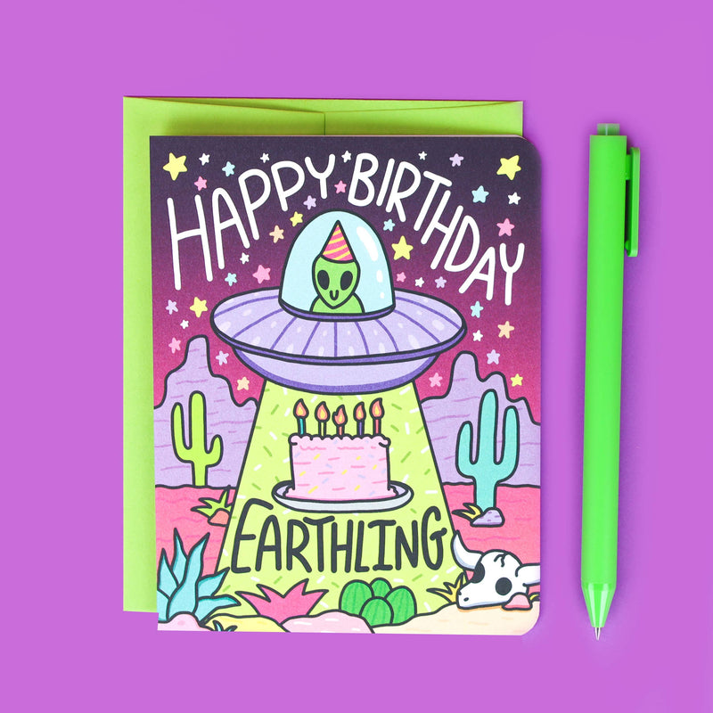 Happy Birthday Earthling Alien Birthday Card