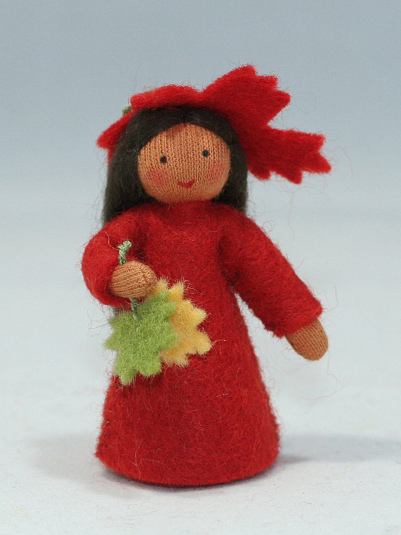 Autumn Fairy (miniature standing felt doll, holding leaves)
