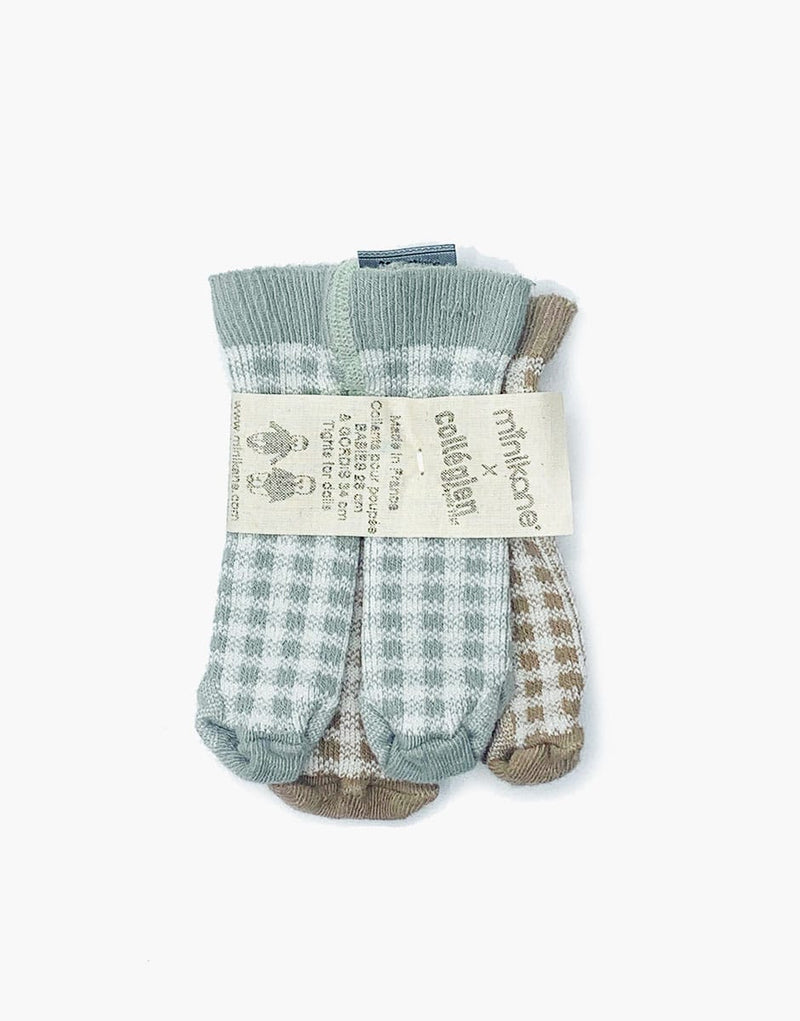 Set of 2 Aquamarine and Taupe Checked Tights