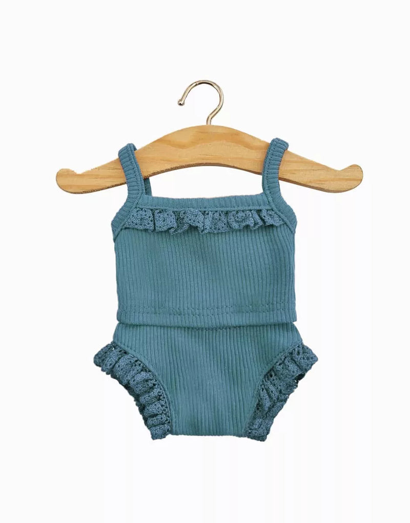 Girls Underwear Set in Peacock Rib Knit and Lace